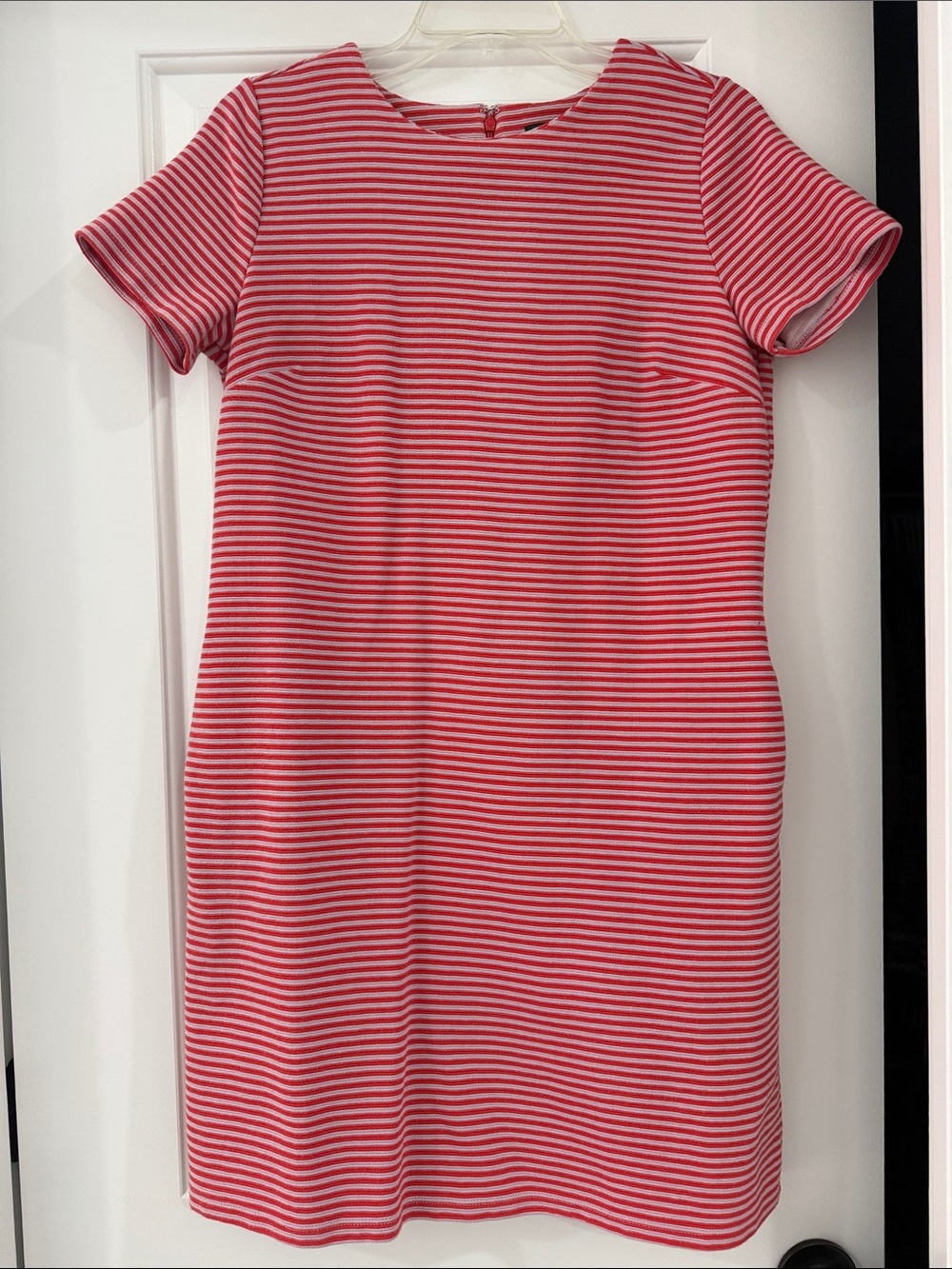 Ann Taylor Pink and White Striped Short-Sleeve Shift Dress